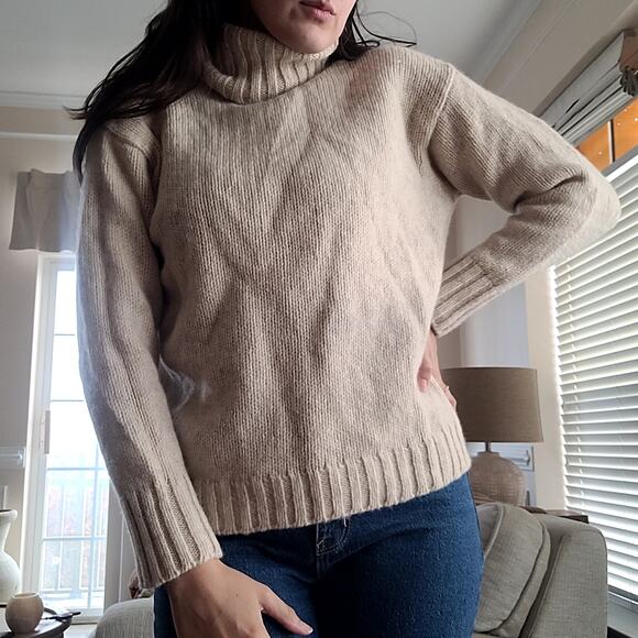 Wool Cream Chunky Knit Turtleneck Sweater J Crew Sz S - Picture 1 of 4